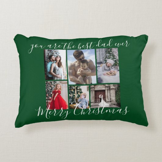 ダークグリーン最高のパパエバーメリークリスマスフォト アクセントクッション (正面)
