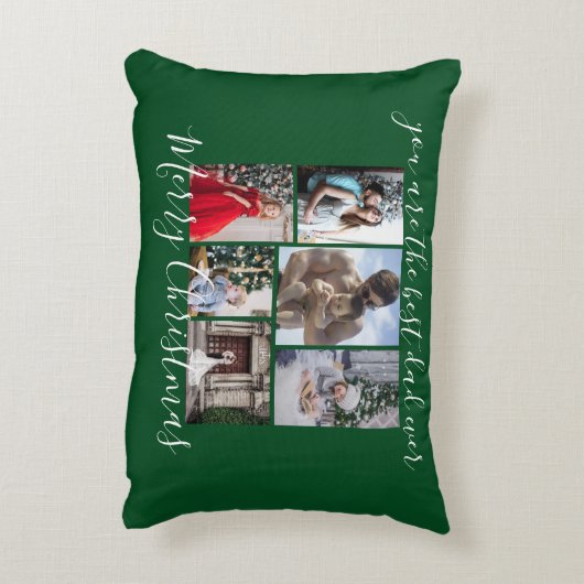 ダークグリーン最高のパパエバーメリークリスマスフォト アクセントクッション (裏面(縦))