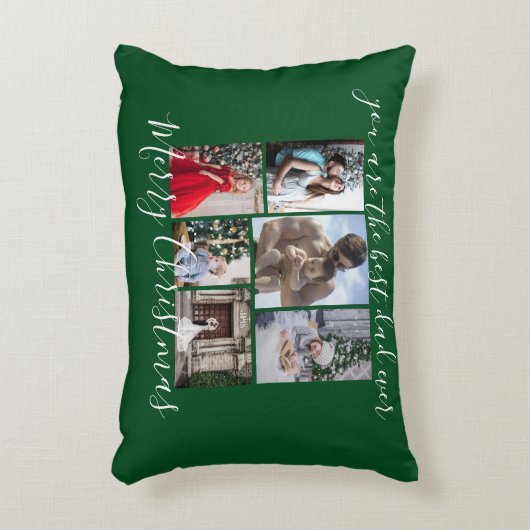 ダークグリーン最高のパパエバーメリークリスマスフォト アクセントクッション (正面(垂直))