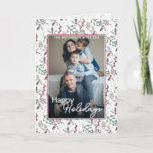 ダークグリーン松の針赤いホリーベリーパターン カード (正面)