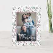 ダークグリーン松の針赤いホリーベリーパターン カード (正面)