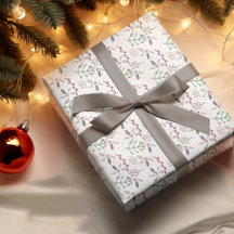 ダークグリーン松の針赤いホリーベリーパターン