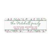 ダークグリーン松の針赤いホリーベリーパターン ラベル (正面)