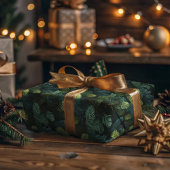 ダークグリーン松トウヒ針葉樹クリスマス ラッピングペーパー