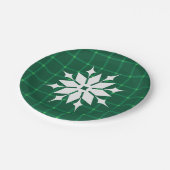 ダークグリーン格子状フェスティバル雪片 ペーパープレート (アングル)