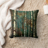 ダークグリーン樺の木ウッズ クッション (ブランケット)