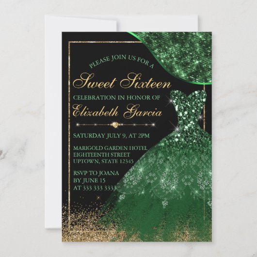 ダークグリーン水のカラードレス&波縁ど甘い16 招待状 (正面)