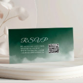 ダークグリーン水の色モダン結婚式RSVP QR エンクロージャーカード