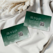 ダークグリーン水の色モダン結婚式RSVP QR エンクロージャーカード