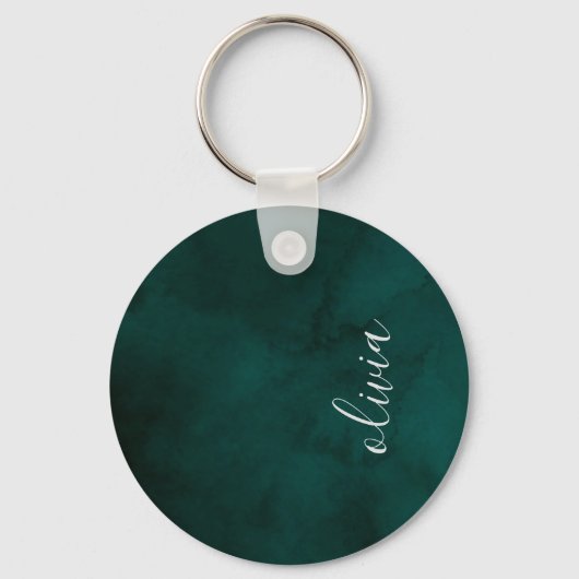ダークグリーン水色モノグラムキーチェーン – パーソナル キーホルダー (正面)