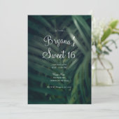 ダークグリーン熱帯パーム葉ススイート16パーティー 招待状 (スタンド正面)