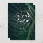 ダークグリーン熱帯パーム葉ススイート16パーティー 招待状 (正面/裏面)