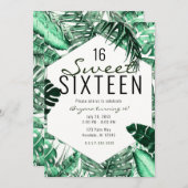 ダークグリーン熱帯パーム葉ズサマースウィート16 招待状 (正面/裏面)