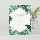 ダークグリーン熱帯パーム葉ズサマー結婚ズ 招待状 (スタンド正面)