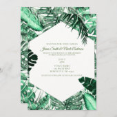 ダークグリーン熱帯パーム葉ズサマー結婚ズ 招待状 (正面/裏面)