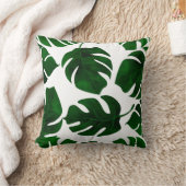 ダークグリーン熱帯葉スホワイトサマーシック クッション (ブランケット)
