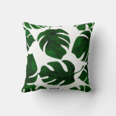 ダークグリーン熱帯葉スホワイトサマーシック クッション (裏面)
