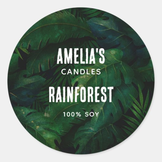 ダークグリーン熱帯葉パターンキャンドル事業 ラウンドシール (正面)