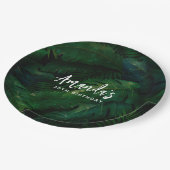 ダークグリーン熱帯葉パターン誕生日 ペーパープレート (アングル)