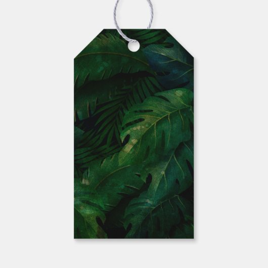 ダークグリーン熱帯葉誕生日サンキュー ギフトタグ (裏面)