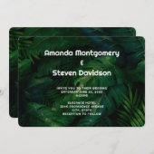 ダークグリーン熱帯離れパターン結婚ズ 招待状 (正面/裏面)