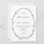 ダークグリーン白素朴野花リース結婚ズ 招待状 (正面)