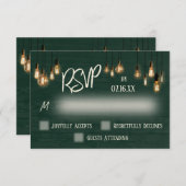 ダークグリーン素朴ウッドとエジソンライト 出欠カード (正面/裏面)