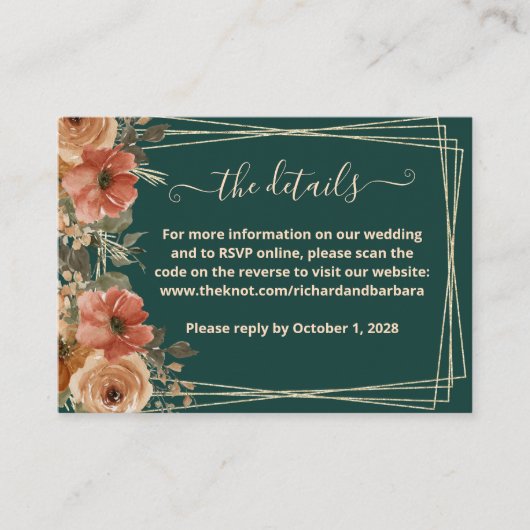 ダークグリーン結婚フローラの詳細QR エンクロージャーカード (正面)