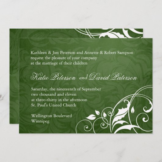 ダークグリーン結婚式招待状 招待状 (正面/裏面)