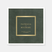 ダークグリーン結婚金ゴールドの新郎新婦 スタンダードカクテルナプキン (正面)