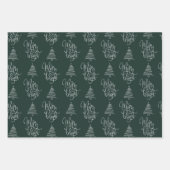 ダークグリーン葉クリスマスの水の色のプレイド ラッピングペーパーシート (正面3)