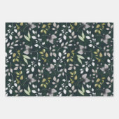 ダークグリーン葉クリスマスの水の色のプレイド ラッピングペーパーシート (正面)