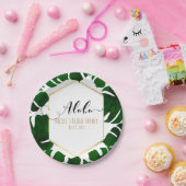 ダークグリーン葉トロピカルトロピカルズ結婚ホワイト ペーパープレート (パーティー)