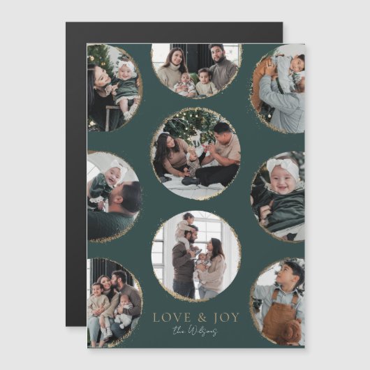 ダークグリーン装飾エレガンス磁気フォトカード マグネット招待状 (正面/裏面)