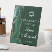 ダークグリーン金ゴールドアゲートバー(ユダヤ教の)バル・ミツバーパーティー歓迎 台座サイン (インサイチュ)