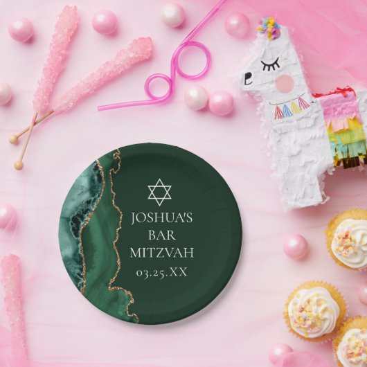 ダークグリーン金ゴールドアゲートバー(ユダヤ教の)バル・ミツバーパーティー ペーパープレート (パーティー)