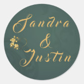 ダークグリーン金ゴールドエレガントな結婚式 ラウンドシール (正面)