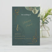 ダークグリーン金ゴールドエレガントウェディング招待状 招待状 (スタンド正面)