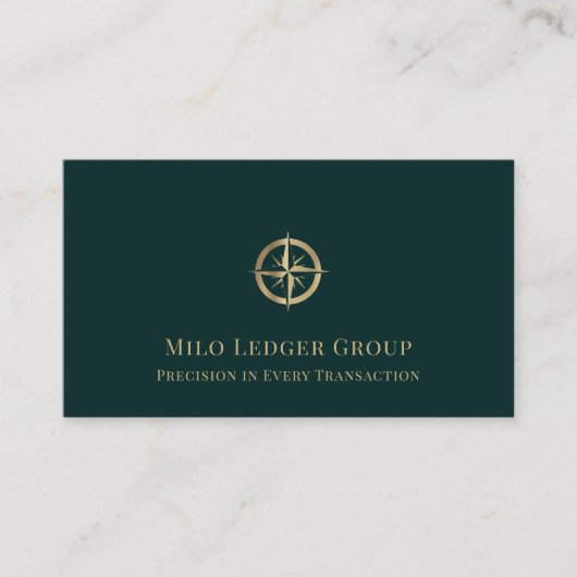 ダークグリーン金ゴールドコンパスロゴ 名刺 (正面)