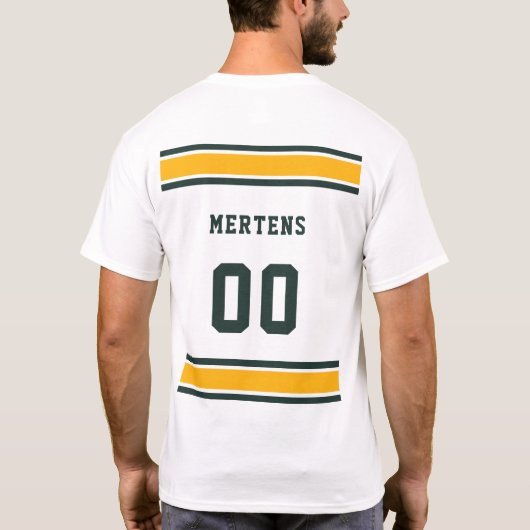 ダークグリーン金ゴールドスポーツチーム名ホワイトユニセックス Tシャツ (裏面)