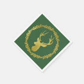 ダークグリーン金ゴールドディアリースクリスマスナプキン スタンダードカクテルナプキン (角)