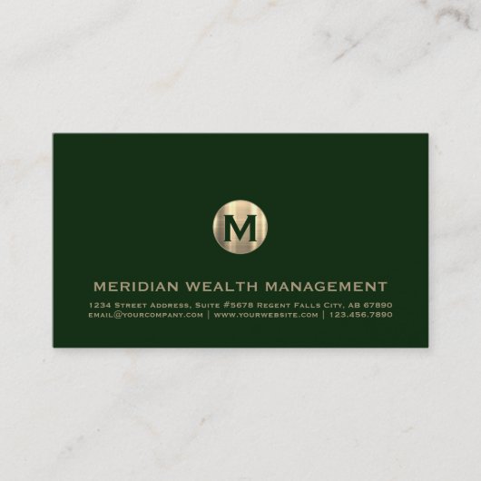 ダークグリーン金ゴールドモノグラム金融名刺 名刺 (正面)