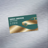 ダークグリーン金ゴールドラグジュアリーカー採用運転手 マグネット名刺 (インサイチュ)