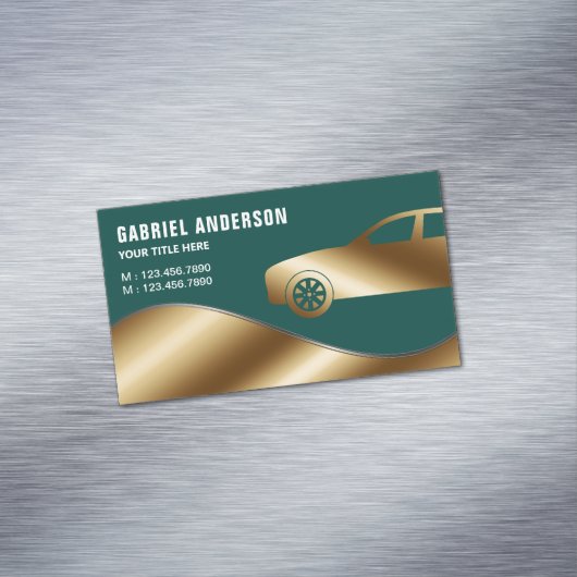 ダークグリーン金ゴールドラグジュアリーカー採用運転手 マグネット名刺 (インサイチュ)