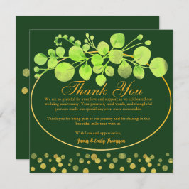 ダークグリーン金ゴールドリービーリースユーカリ植物学 サンキューカード