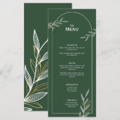 ダークグリーン金ゴールドリーフ結婚のイベントメニューフラットカード メニュー (正面/裏面)