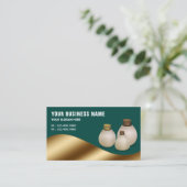 ダークグリーン金属金ゴールドアロマ油香料ボトル 名刺 (スタンド正面)