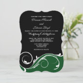 ダークグリーン黒スワールブラケットウェディング招待状 招待状 (スタンド正面)