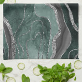 ダークグリーン黒大理石アガテシルバーグラム#1 キッチンタオル (折り畳み)