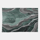 ダークグリーン黒大理石アガテシルバーグラム#1 キッチンタオル (横)